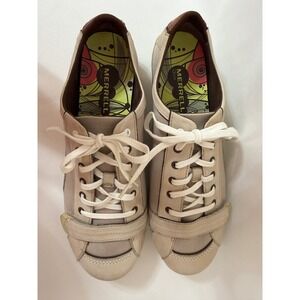 Merrell Pirouette Taupe Canvas Leather Athletic Shoe Comfort Sneakers Q-Form 9.5
